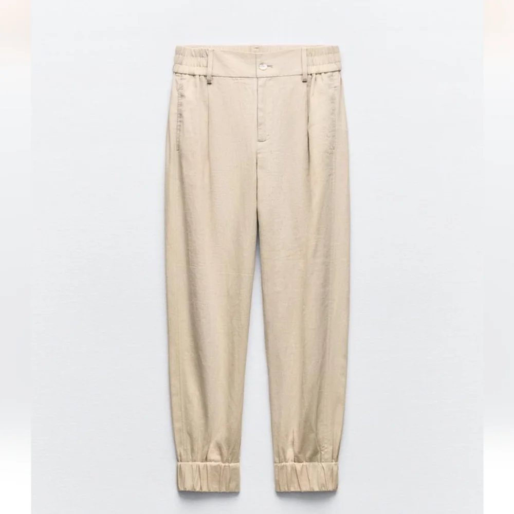 LINEN BLEND JOGGING PANTS SAND SIZE S